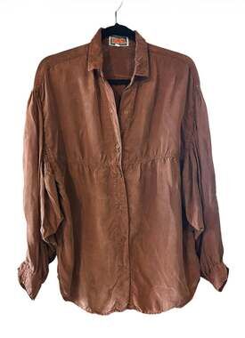 Tianello Women Brown Button Up Blouse Long Sleeve Size M